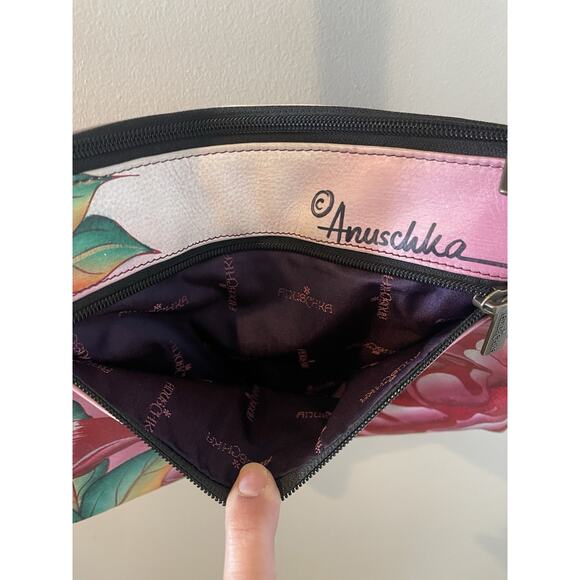 Anuschka handbag Pink Crossbody Purse Genuine Leather Max Aura - Picture 4 of 8